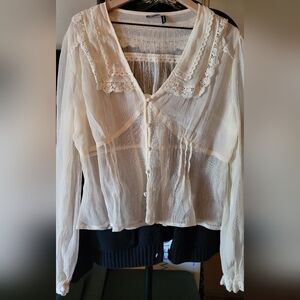 ASOS Sheer Cream Blouse with Lace Detail